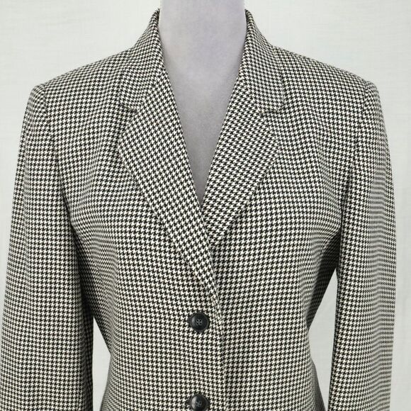 Talbots Jacket Womens 6 Black White Houndstooth Wool Tweed Lined Blazer Vintage - Picture 7 of 14